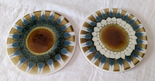 2 Vintage Alan Wallwork Ceramic Tile Trivets. Diam 6 inch. cork bases.