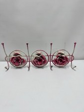 Vintage Shabby Chic Coat Rack – 3 Hooks, Floral White & Pink Design