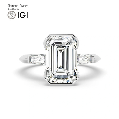 Emerald diamond trilogy ring - emerald,
