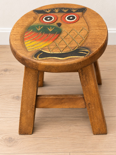 Vintage wooden owl stool - wooden, hand