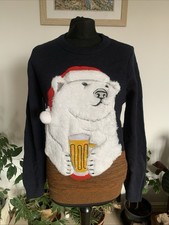 Next Polar Bear Christmas Jumper - Flashing Lights Fluffy Fur Santa - Size XS