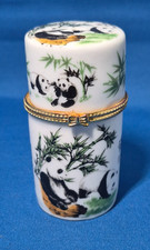 Chinese Porcelain Panda & Lucky Bamboo Toothpick Holder / Trinket box