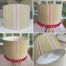 Susie Watson Henley Stripe Green Raspberry Fabric Lampshade Optional Pompom trim