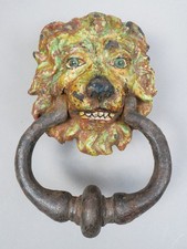 Antique Painted Cast Iron Lion Head Door Knocker 7 x 5 inches