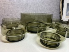 Vintage Set Of 1970s Smokey Brown Bowl Serving Bowls Ribbed Glass Set