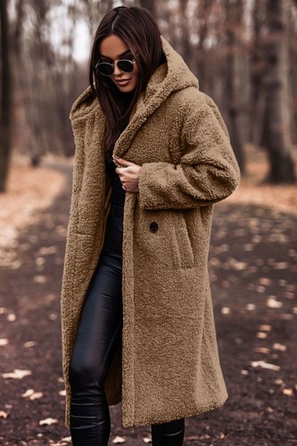 Elegant long coat - long, plush
