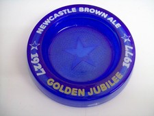 NEWCASTLE  BROWN ALE  1927-1977  Golden Jubilee Blue Glass Pub Ashtray Good Cond