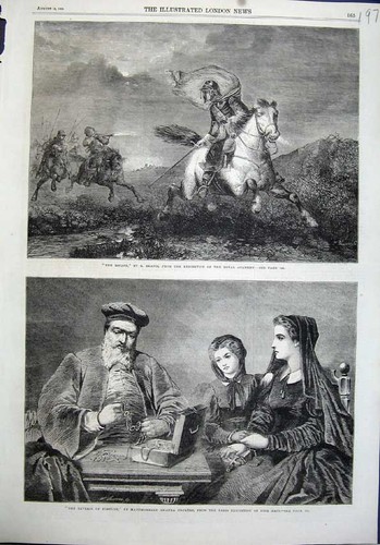 Original old antique print - old,