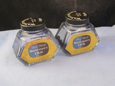 VINTAGE 1930s WATERMANS INK BOTTLES X2 INKWELL EMPTY VINTAGE GLASS POTS