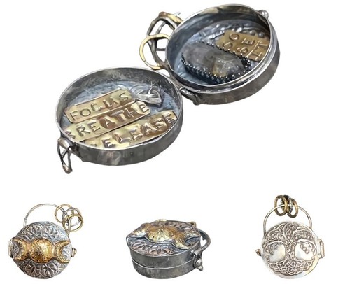 Triple moon silver locket with - moon,