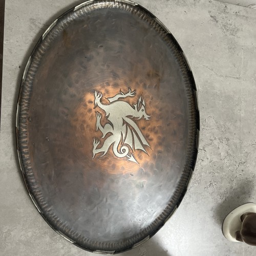 Handworked copper tray with - handworked,