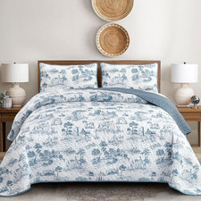 Blue Toile Quilt Set King 3Pc