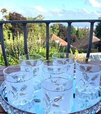 Vintage Set 6 Tumbler Glasses & Ice bucket MCM Devalbor Italy Retro holidays