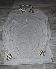 Mens Aquascutum Polo Shirt, Size Medium, Grey, Long Sleeve, Cotton, (27)