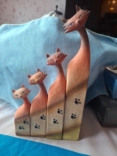 Vintage handmade pottery cats - pottery,