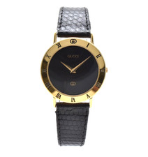 [Near MINT] Vintage Gucci 3000M Gold Black Dial Men's Quartz Watch From JAPAN