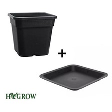 SQUARE BLACK PLANT POT AND SAUCER 7L, 11L, 18L, 25L