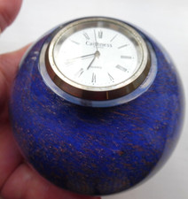 Vintage Blue/Gold Caithness Crystal Orb Paperweight with Clock