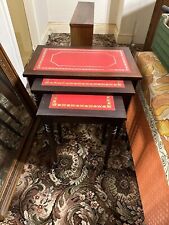 Vintage nest of tables mahogany red leather fluted legs 3 tables 