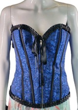 Unbranded Blue Black Lace Corset Basque Burlesque Gothic Zip Up Size Medium