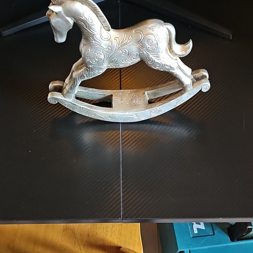Silver metal rocking horse - metal,