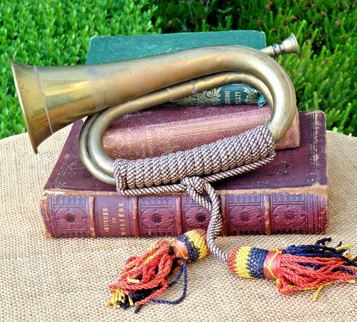 Vintage brass bugle horn rope - vintage,