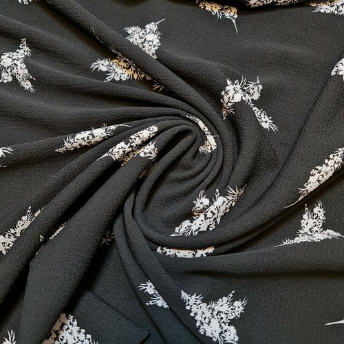 Black floral crepe material - floral,