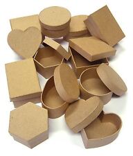 12 SHAPED PAPER MACHE GIFT BOXES & LIDS 6 DESIGNS HEART ROUND CRAFT & PAINTING