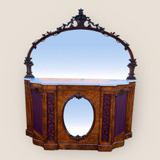 Antique Victorian Walnut & Marble Topped Carved Mirror Backed Sideboard Credenza