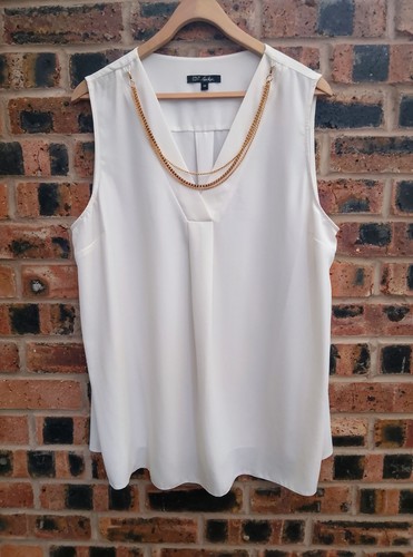 Cream vest top with gold - top,