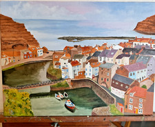 Staithes harbour original oil - staithes,
