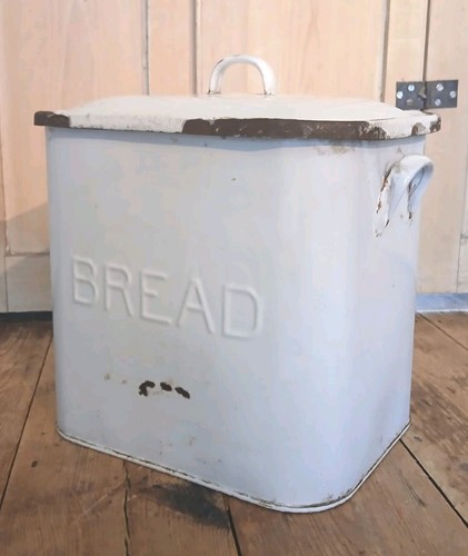 White enamel bread bin vintage - white,