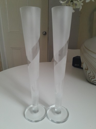 Pair etched glass champagne - of,