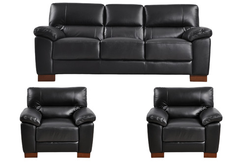 Genuine leather sofa set black - genuine,