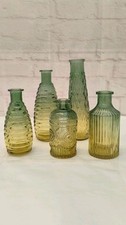Joeyan Set 5 Small Vases Glass Bud Coloured Green Yellow Geometric Floral Gift