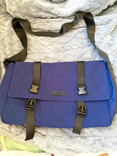 Moschino blue canvas messenger - blue,