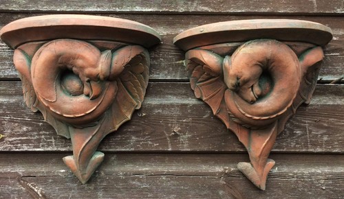 Pair dragon serpent corbels - dragon,
