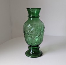 Vintage Italian Veropam Paris green relief molded rose glass vase 1960's