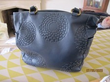 Jane Shilton blue leather handbag - 10" W x 10" H x 5" D