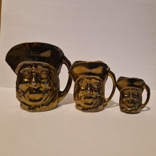 3 Vintage miniature brass Toby jugs / collectible Character Heads