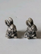 2 x Vintage Pewter Easter Bunny with Garland and Butterfly