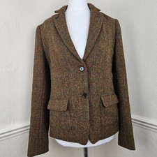 Next Harris Tweed Wool Blazer Jacket Fitted UK 10 Classic Riding Brown