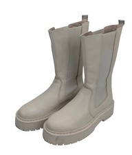 Steve Madden Vivianne Platform Boots Bone Leather Beige Chunky Mid Calf Size UK7