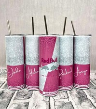 Red Bull Pink Glitter Stainless Steel 20oz Tumbler Lid Straw Energy