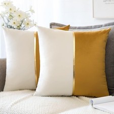 Artscope Gold White Velvet Cushion Covers with Gold Leather Patchwork Luxury Mod