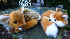 Vintage Steiff Lorli Fawn Sleeping Laying Down Deer West Germany & Laying Fox