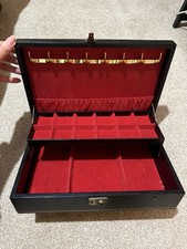 Mele Vintage Jewellery Box Storage Black Gold, Two Tier With Red Lining
