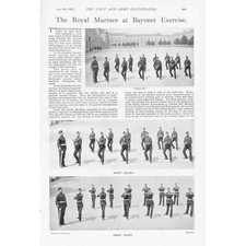 Royal Marines at Bayonet Exercise Antique Print 1898