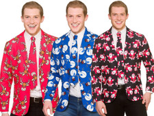 Christmas Suit Jacket + Tie Matching Novelty Adults Xmas Fancy Dress M-XL