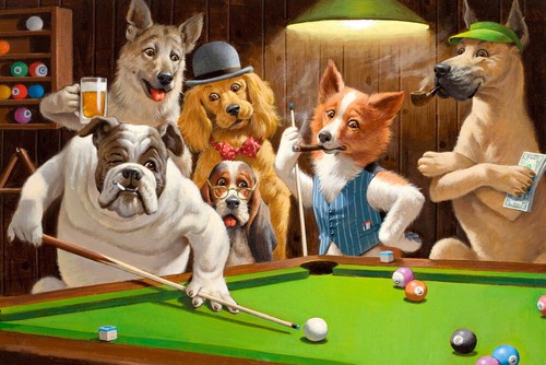 Dogs playing pool billiards - playing,